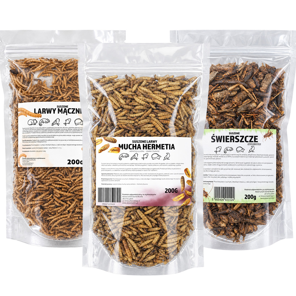 Suszony Mix PROTEIN 3x200g Świerszcze Mącznik Hermetia Naturalny Przysmak